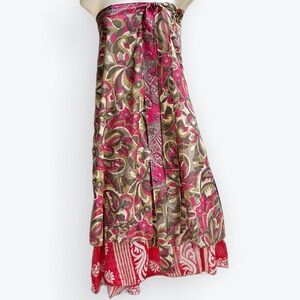 Reversible & Convertible Wrap Skirt Flowy Dress Packable Euro Summer ~ One Size